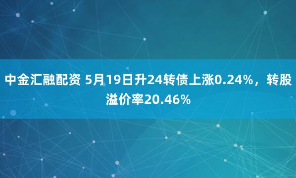 中金汇融配资 5月19日升24转债上涨0.24%，转股溢价率20.46%