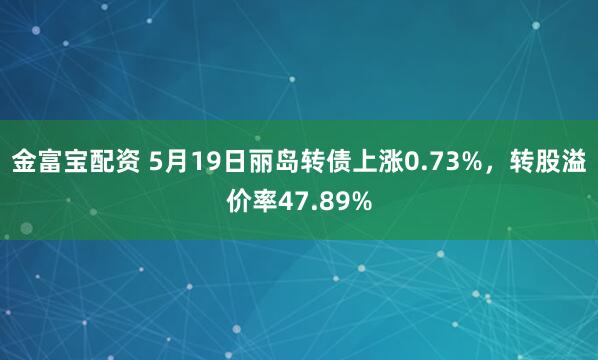 金富宝配资 5月19日丽岛转债上涨0.73%，转股溢价率47.89%